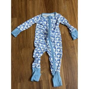 Little Sleepies Baby Boys 6-12 Months Blue Rainbow Footie Sleeper Pajamas VGC
